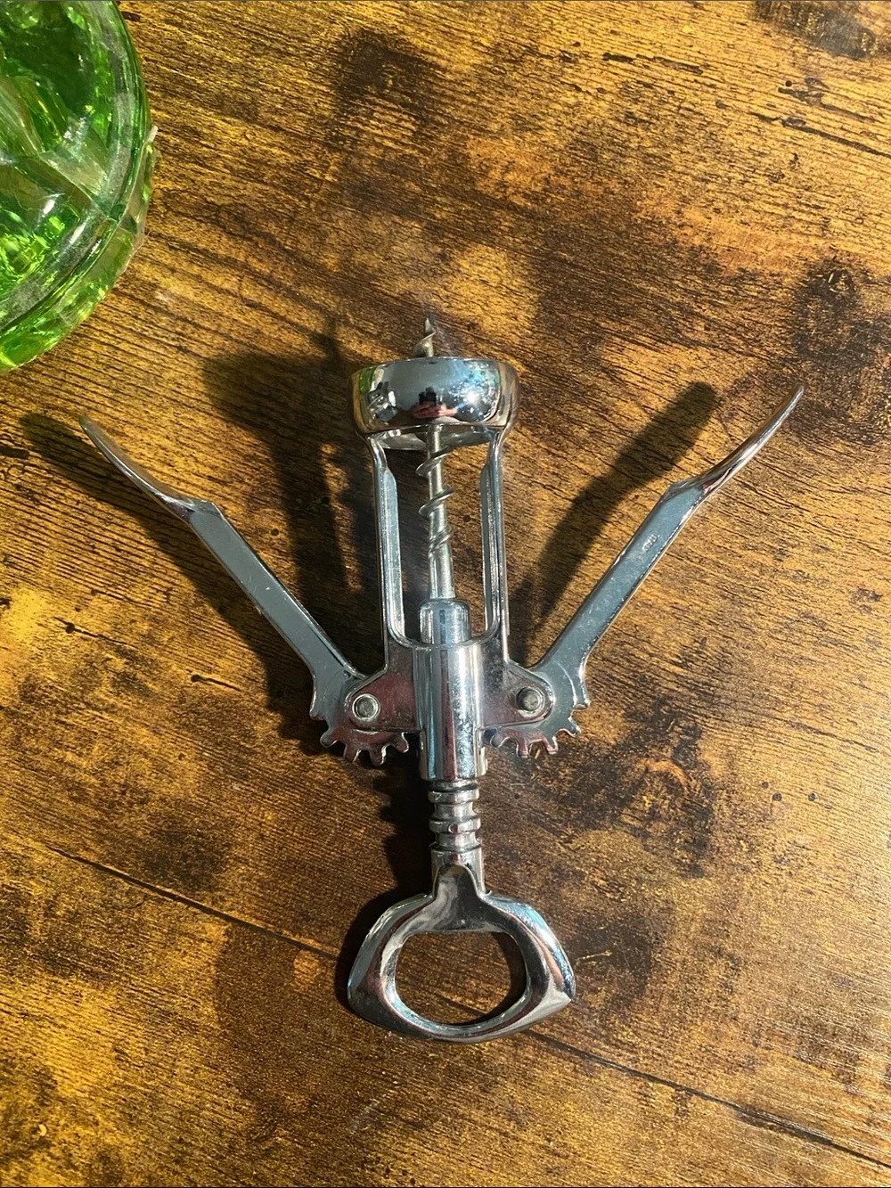 Vintage Kitchen Utensil Set in Silver with Clear Glass Holder